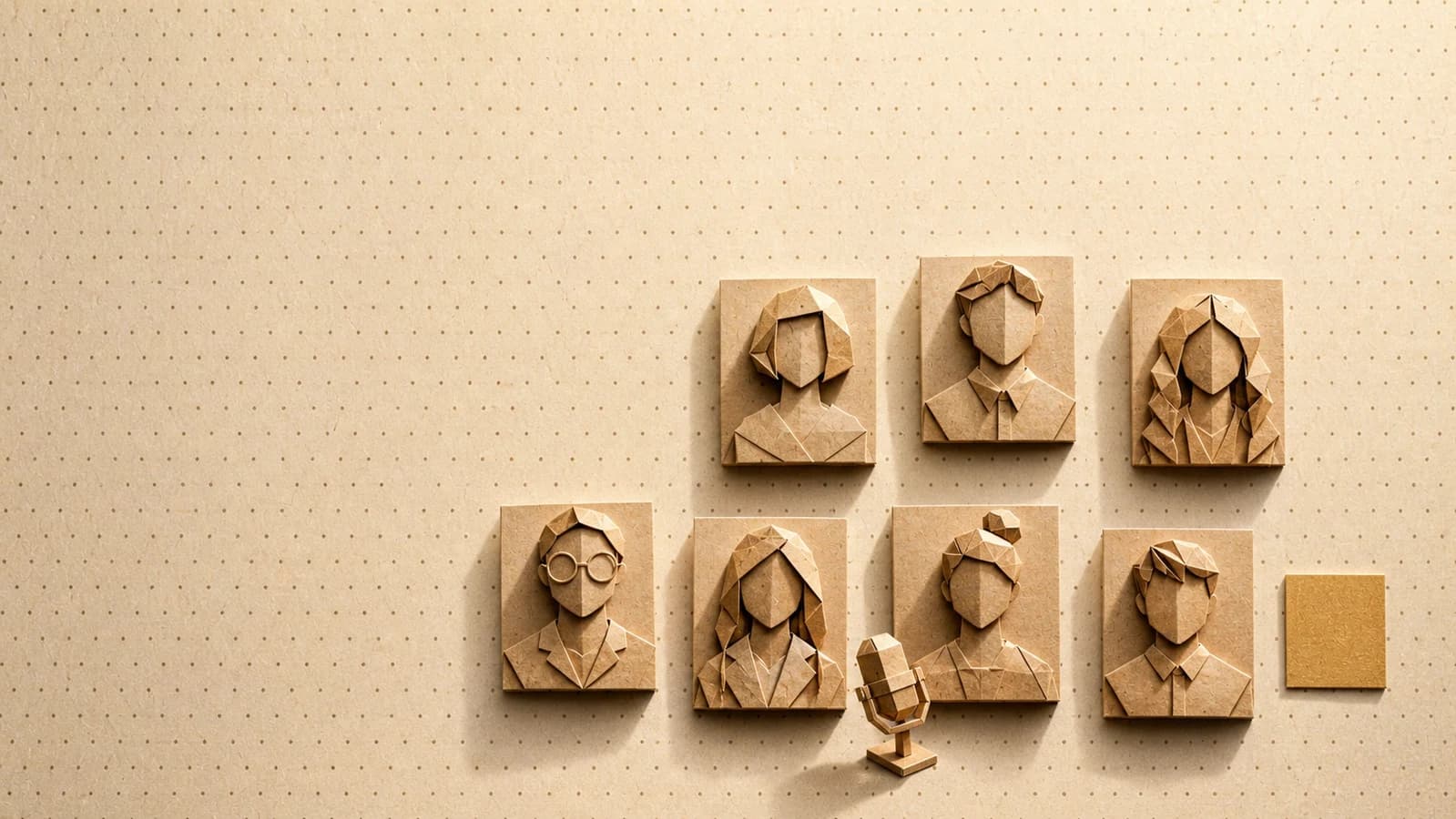 Editorial origami illustration for AI avatar videos for marketing: 7 on-brand use cases (2026)