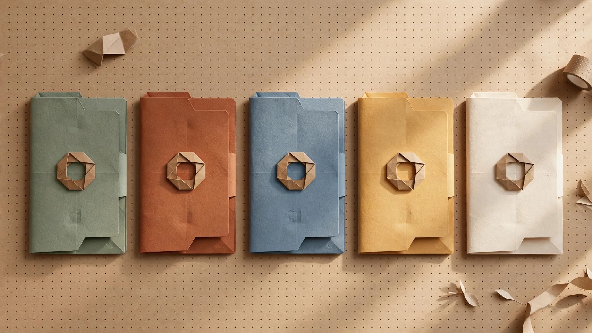 Editorial origami illustration for AI creative for agencies: keep every client on-brand