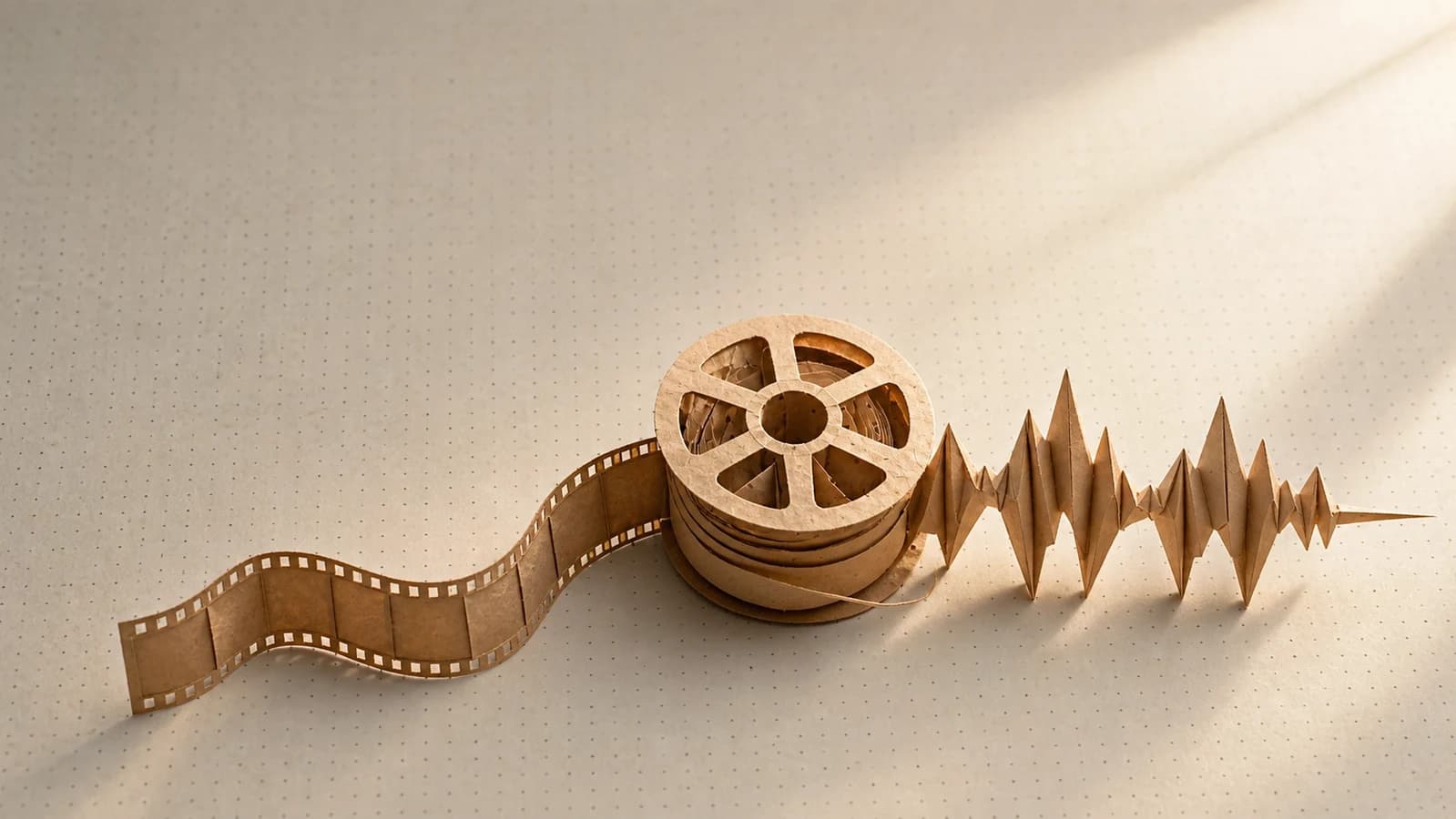Editorial origami illustration for AI video with native audio: what it changes for marketing teams