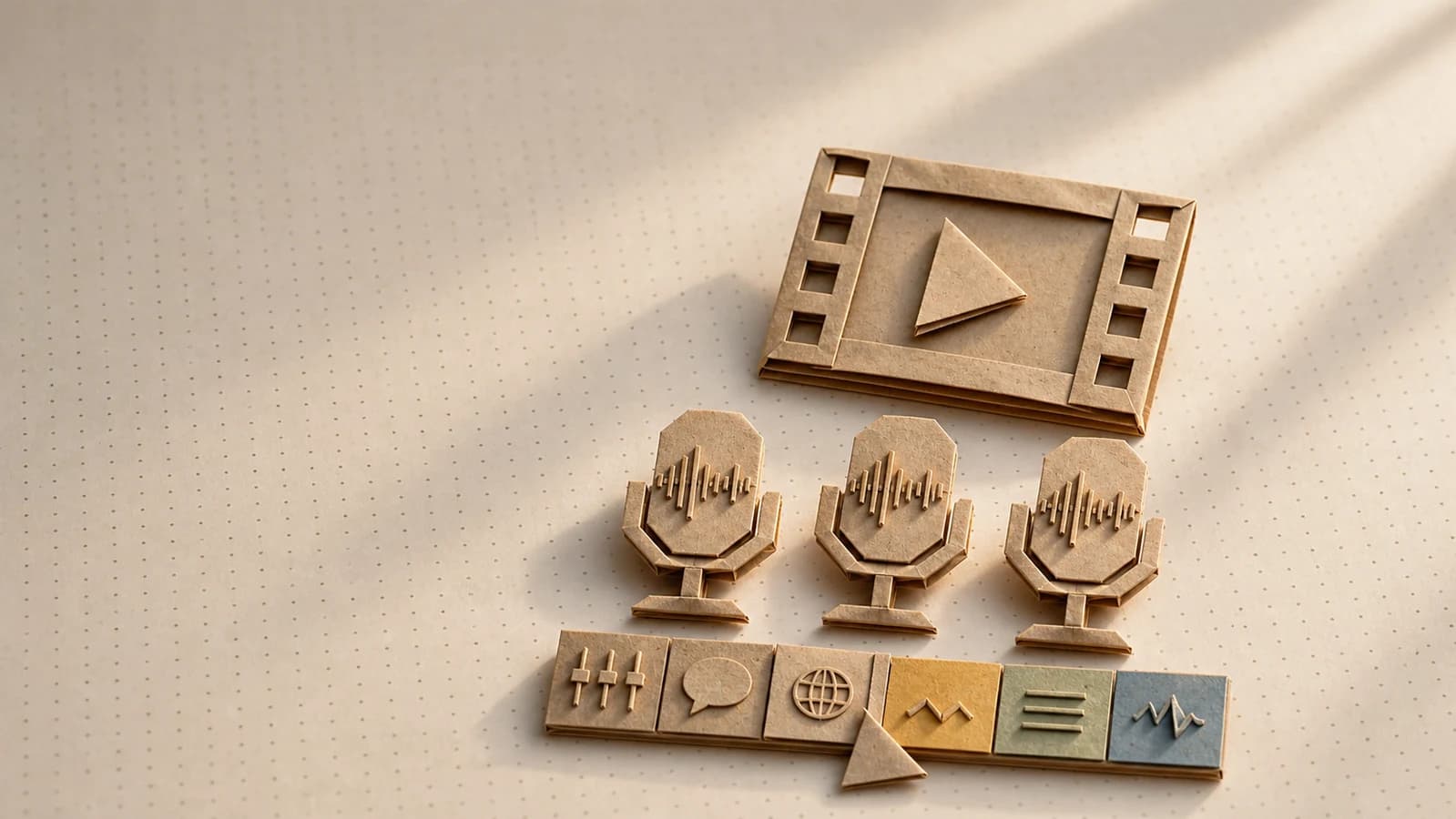 Editorial origami illustration for AI voiceover for marketing videos: which text-to-speech to use when