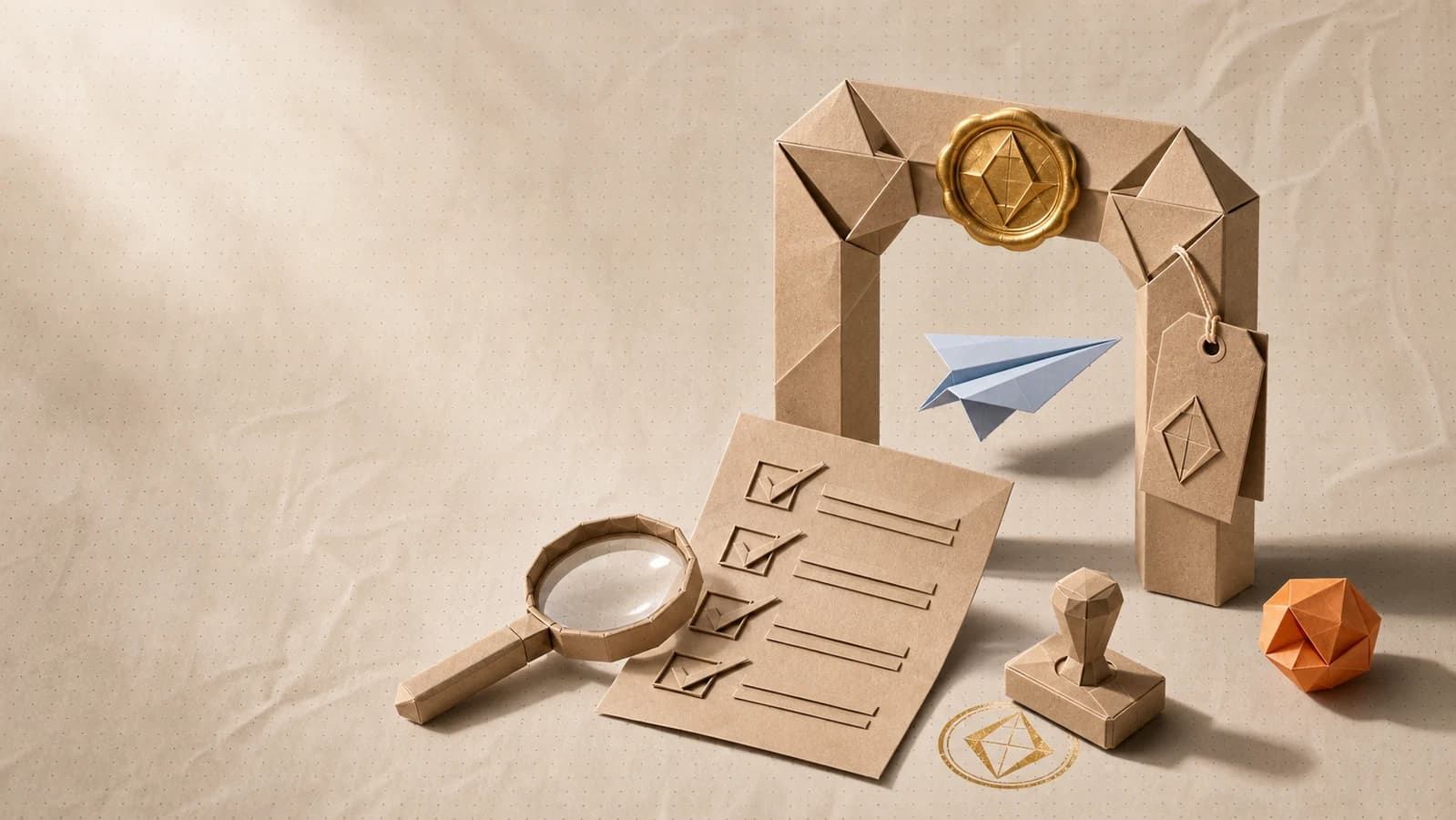 Editorial origami illustration for How to review AI content before it ships: a brand-safety checklist