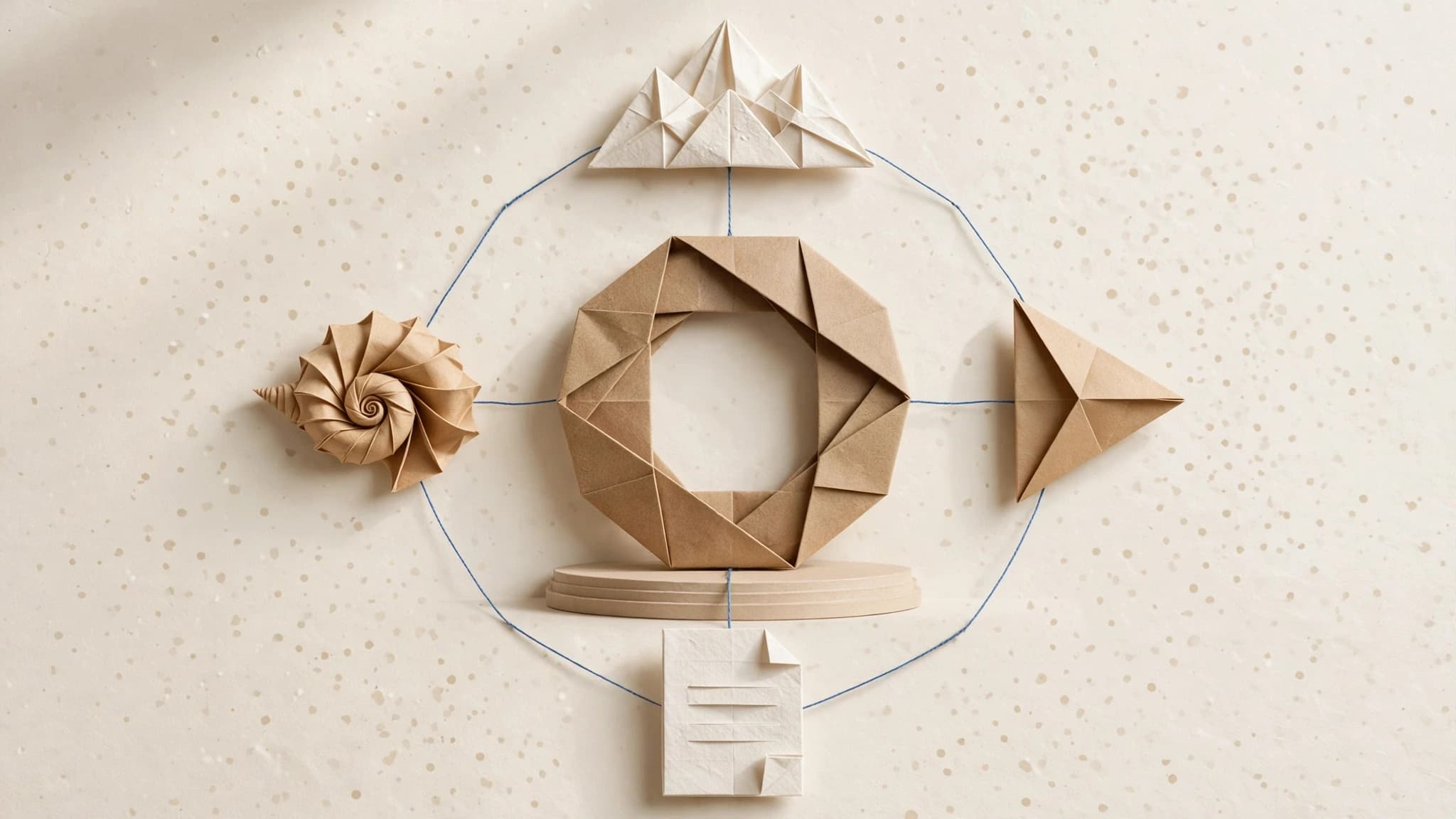 Editorial origami illustration for Multimodal AI pipelines: image, video, text, and audio in one place