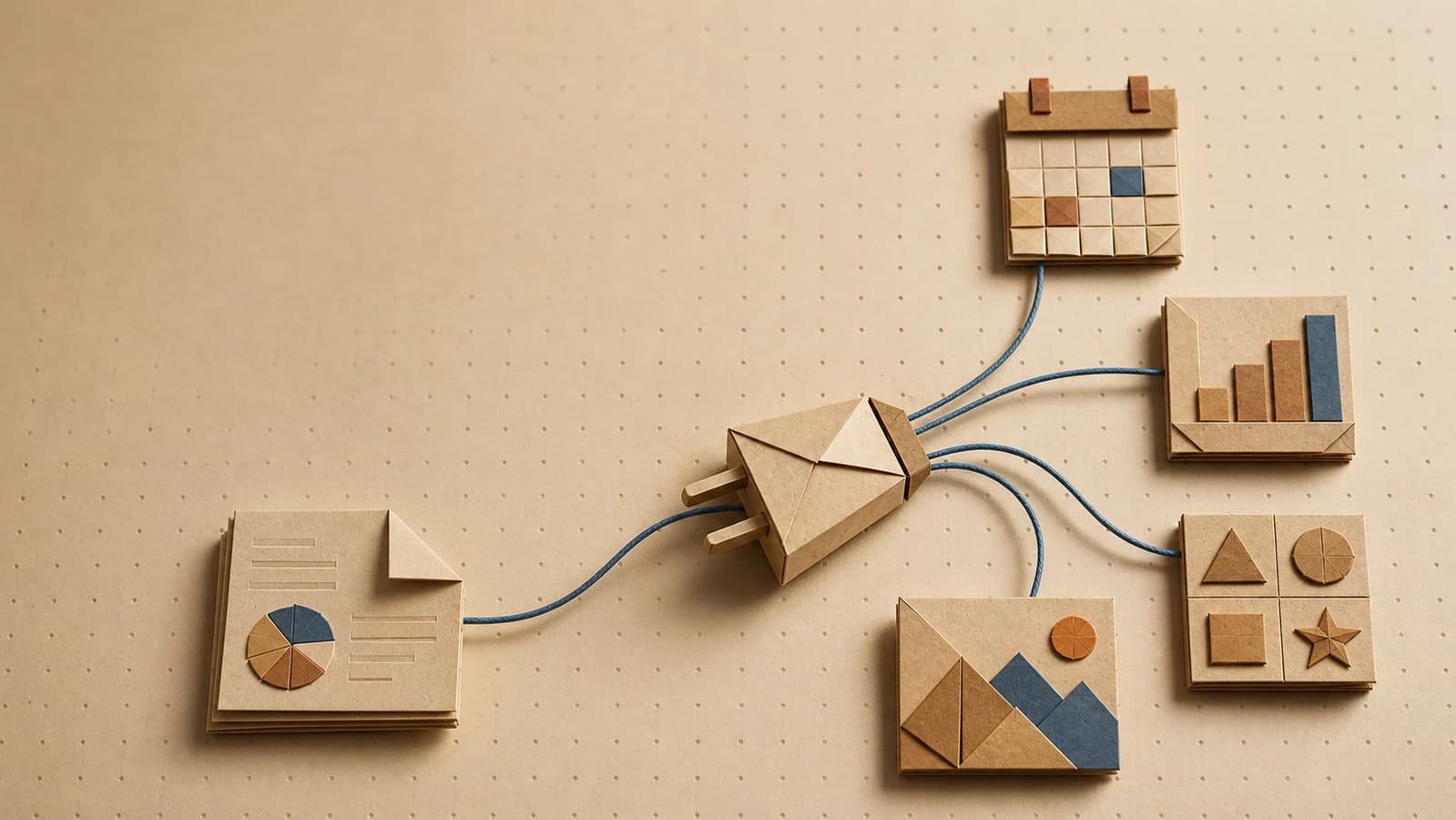 Editorial origami illustration for What is MCP? The Model Context Protocol, explained for marketing teams