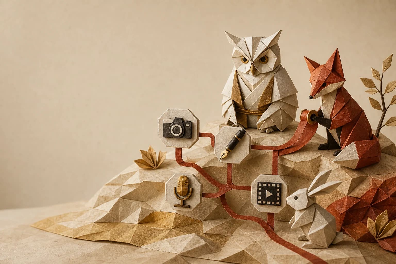 Origami editorial scene for AI workflows