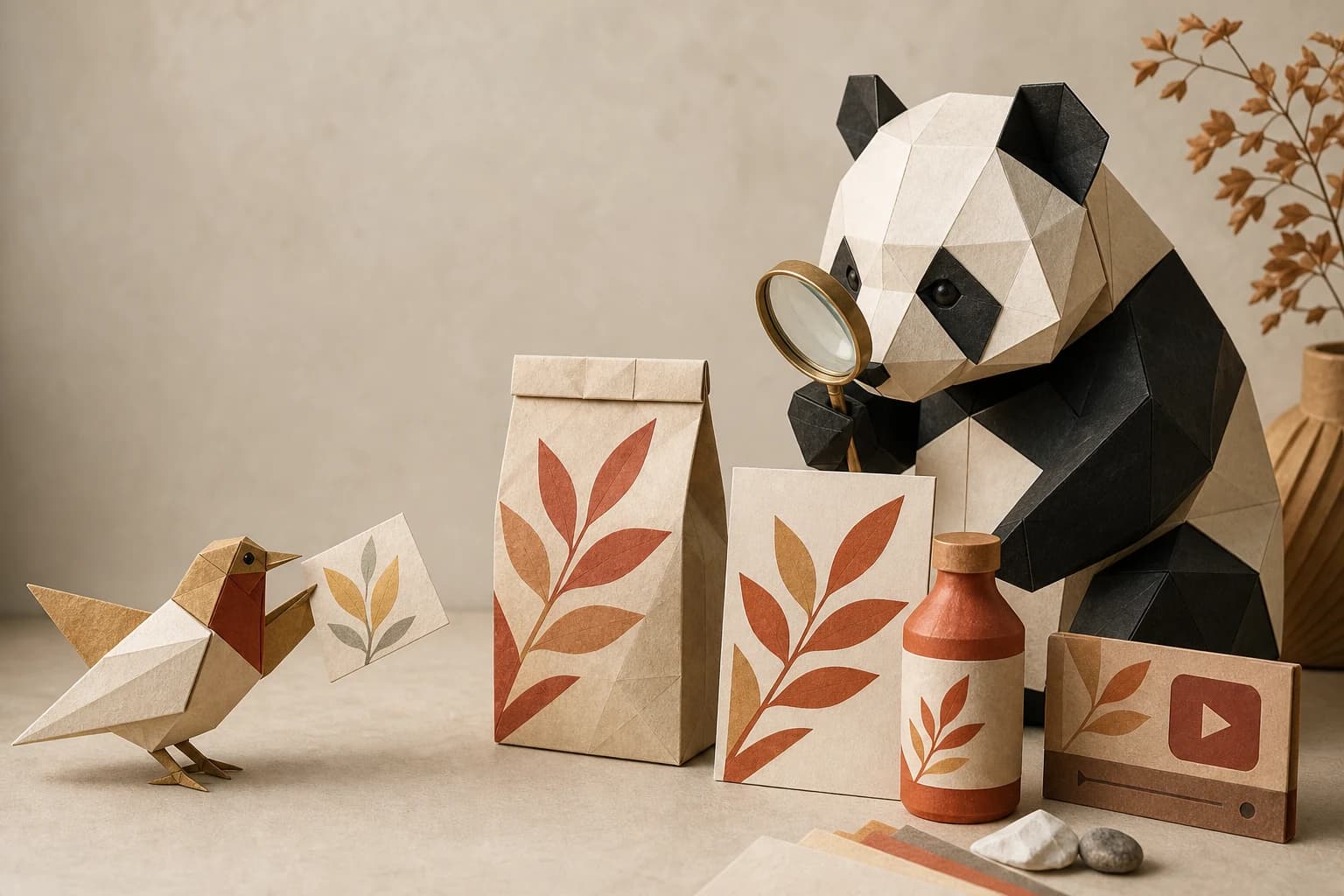 Origami editorial scene for On-brand AI