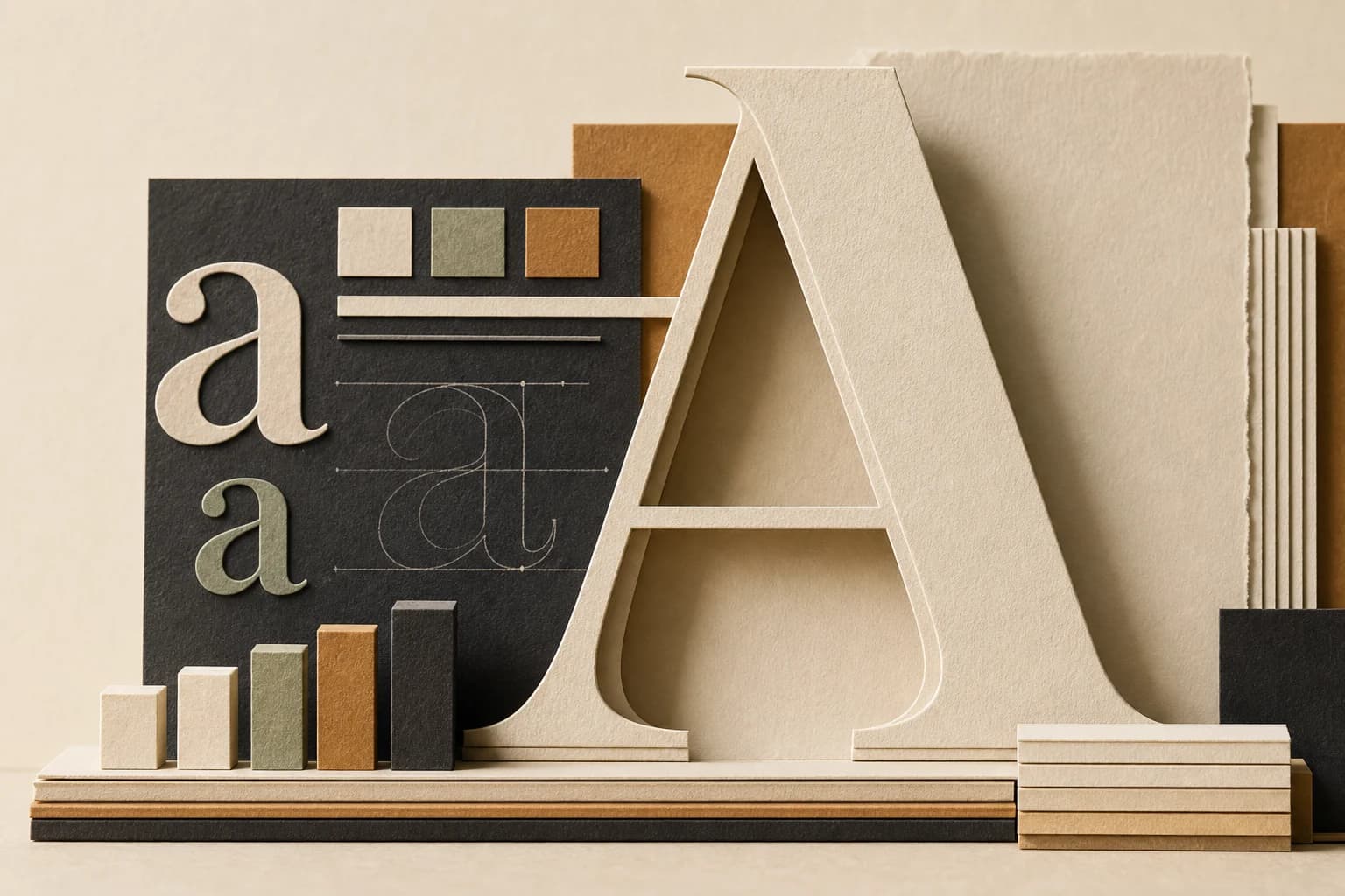 Layered paper letterforms and typographic construction guides