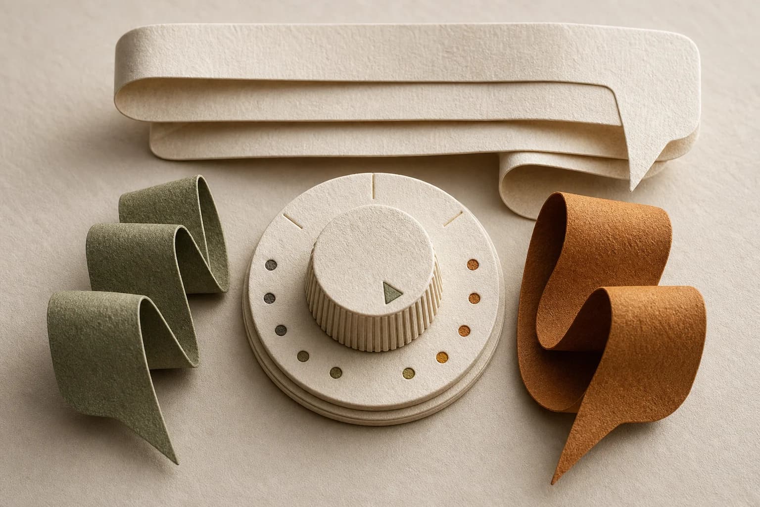 Folded paper speech ribbons arranged around a tone dial