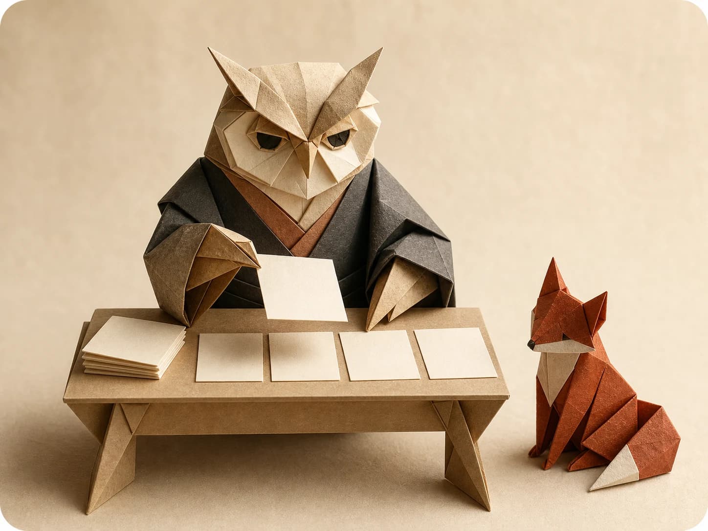 Origami illustration for Write the hook once, in your voice.
