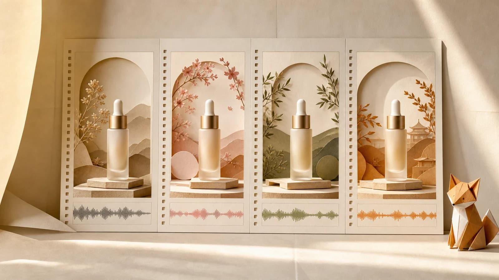 The same skincare campaign adapted into four coordinated market versions with matching product framing